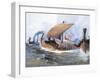 Viking Boat in Transit Towards Normandy, Watercolor, 19th Century-null-Framed Giclee Print