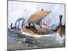 Viking Boat in Transit Towards Normandy, Watercolor, 19th Century-null-Mounted Giclee Print
