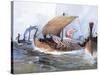Viking Boat in Transit Towards Normandy, Watercolor, 19th Century-null-Stretched Canvas