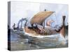 Viking Boat in Transit Towards Normandy, Watercolor, 19th Century-null-Stretched Canvas