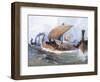 Viking Boat in Transit Towards Normandy, Watercolor, 19th Century-null-Framed Premium Giclee Print