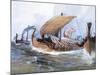 Viking Boat in Transit Towards Normandy, Watercolor, 19th Century-null-Mounted Giclee Print