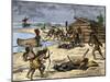 Viking Expedition Leader Thorwald Fatally Wounded by Natives on the Coast of Canada, 1002 AD-null-Mounted Giclee Print