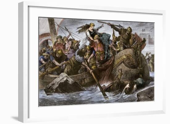 Viking Raid Along the English Channel Led by Olaf Tryggvason, 900s Ad-null-Framed Giclee Print