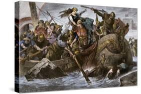 Viking Raid Along the English Channel Led by Olaf Tryggvason, 900s Ad-null-Stretched Canvas
