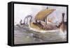 Viking Raiding Fleet Racing Across the North Sea-Albert Sebille-Framed Stretched Canvas