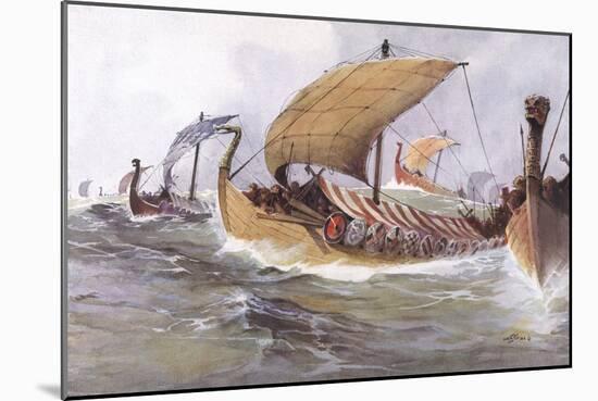 Viking Raiding Fleet Racing Across the North Sea-Albert Sebille-Mounted Photographic Print