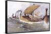 Viking Raiding Fleet Racing Across the North Sea-Albert Sebille-Framed Stretched Canvas