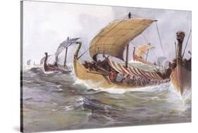 Viking Raiding Fleet Racing Across the North Sea-Albert Sebille-Stretched Canvas