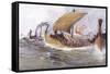 Viking Raiding Fleet Racing Across the North Sea-Albert Sebille-Framed Stretched Canvas