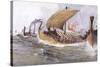 Viking Raiding Fleet Racing Across the North Sea-Albert Sebille-Stretched Canvas