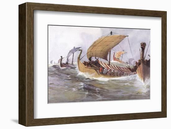 Viking Raiding Fleet Racing Across the North Sea-Albert Sebille-Framed Photographic Print