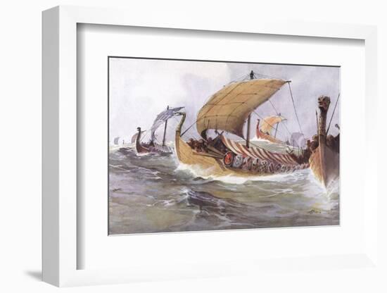 Viking Raiding Fleet Racing Across the North Sea-Albert Sebille-Framed Photographic Print