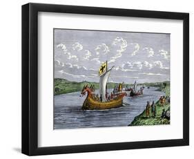 Viking Settlers Exploring the North American Coast-null-Framed Giclee Print