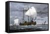 Viking Ships at Sea with Warriors on Board-null-Framed Stretched Canvas