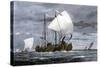 Viking Ships at Sea with Warriors on Board-null-Stretched Canvas