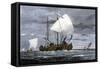 Viking Ships at Sea with Warriors on Board-null-Framed Stretched Canvas