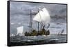 Viking Ships at Sea with Warriors on Board-null-Framed Stretched Canvas