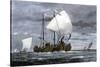 Viking Ships at Sea with Warriors on Board-null-Stretched Canvas