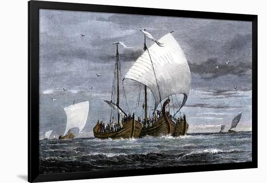 Viking Ships at Sea with Warriors on Board-null-Framed Giclee Print