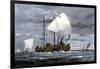 Viking Ships at Sea with Warriors on Board-null-Framed Giclee Print