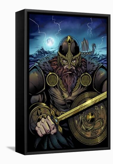 Viking Sword and Shield Moonlight-FlyLand Designs-Framed Stretched Canvas