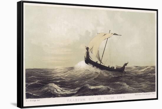 Viking Vessel Heads out into the Open Sea Her Sail Bellying out Before a Favouring Wind-W.j. Hofdijk-Framed Stretched Canvas