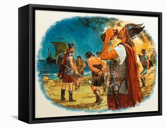 Viking Warrior Taking a Drink-Clive Uptton-Framed Stretched Canvas