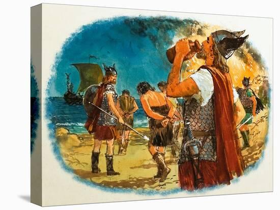 Viking Warrior Taking a Drink-Clive Uptton-Stretched Canvas