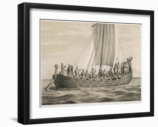 Vikingesnekke, Norwegian Warriors in a Half-Decked Warship-Anker Lund-Framed Art Print