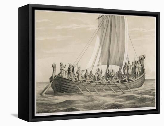 Vikingesnekke, Norwegian Warriors in a Half-Decked Warship-Anker Lund-Framed Stretched Canvas