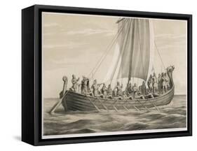 Vikingesnekke, Norwegian Warriors in a Half-Decked Warship-Anker Lund-Framed Stretched Canvas