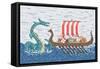 Vikings Battle with the Sea Dragon, Illustration in Pixel Art Style-wild wind-Framed Stretched Canvas