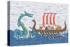 Vikings Battle with the Sea Dragon, Illustration in Pixel Art Style-wild wind-Stretched Canvas