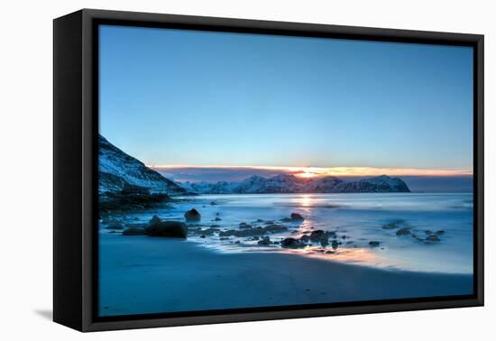 Vikten Beach in the Lofoten Islands, Norway in the Winter at Sunset-Felix Lipov-Framed Stretched Canvas