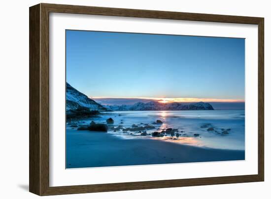 Vikten Beach in the Lofoten Islands, Norway in the Winter at Sunset-Felix Lipov-Framed Photographic Print