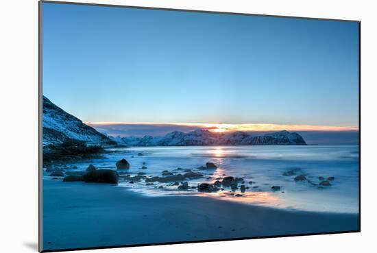 Vikten Beach in the Lofoten Islands, Norway in the Winter at Sunset-Felix Lipov-Mounted Photographic Print