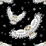 Seamless Pattern with Flying Polar Owls-Viktoriia Debopre-Art Print