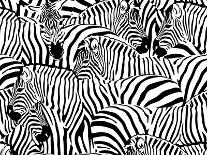 Abstract Illustration Herd of Zebras, Animal Seamless Pattern, Fashion Striped Print, Monochrome, C-Viktoriya Panasenko-Framed Art Print