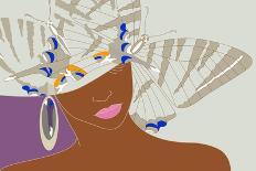 Abstract Portrait of an African Woman in a Hat with a Butterfly, Pink Lipstick and Earrings Beauty-Viktoriya Panasenko-Art Print