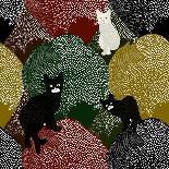 Abstract Illustration of Two Rooster and Hen (Chicken) in Background Black White Polka Dots, Cock S-Viktoriya Panasenko-Art Print