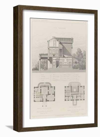 Villa à Neuilly-sur-Seine de M.Labrouste : coupe transversale, plans de rez-null-Framed Giclee Print