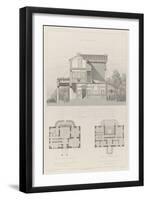 Villa à Neuilly-sur-Seine de M.Labrouste : coupe transversale, plans de rez-null-Framed Giclee Print