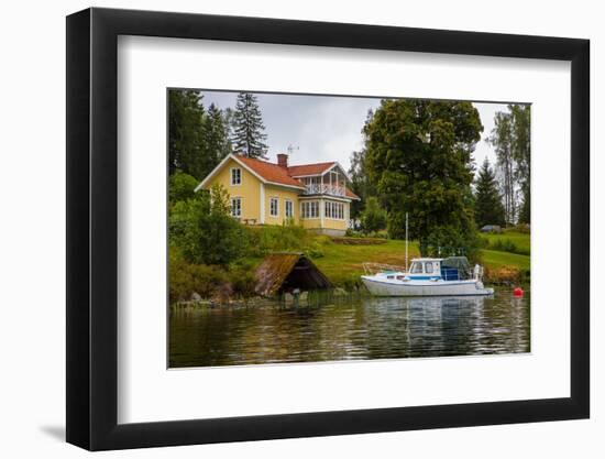 Villa, boat, Gustavsfors, Lelång Lake, Dalsland, Sweden-Andrea Lang-Framed Photographic Print