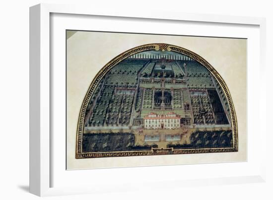 Villa Di Castello from a Series of Lunettes Depicting Views of the Medici Villas, 1599-Giusto Utens-Framed Giclee Print