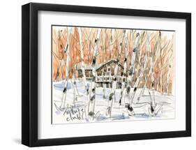 Villa in White Birch Woods, Snow Scene-Kenji Fujimura-Framed Art Print