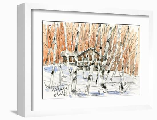 Villa in White Birch Woods, Snow Scene-Kenji Fujimura-Framed Art Print