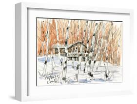 Villa in White Birch Woods, Snow Scene-Kenji Fujimura-Framed Art Print