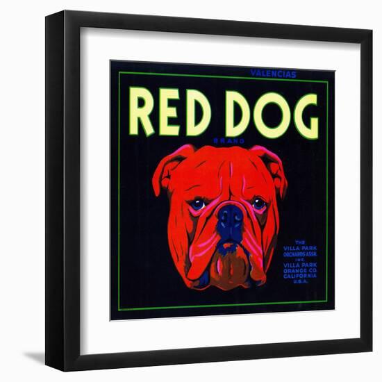 Villa Park, California, Red Dog Brand Citrus Label-Lantern Press-Framed Art Print