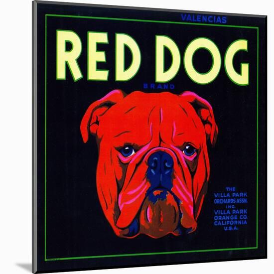 Villa Park, California, Red Dog Brand Citrus Label-Lantern Press-Mounted Art Print